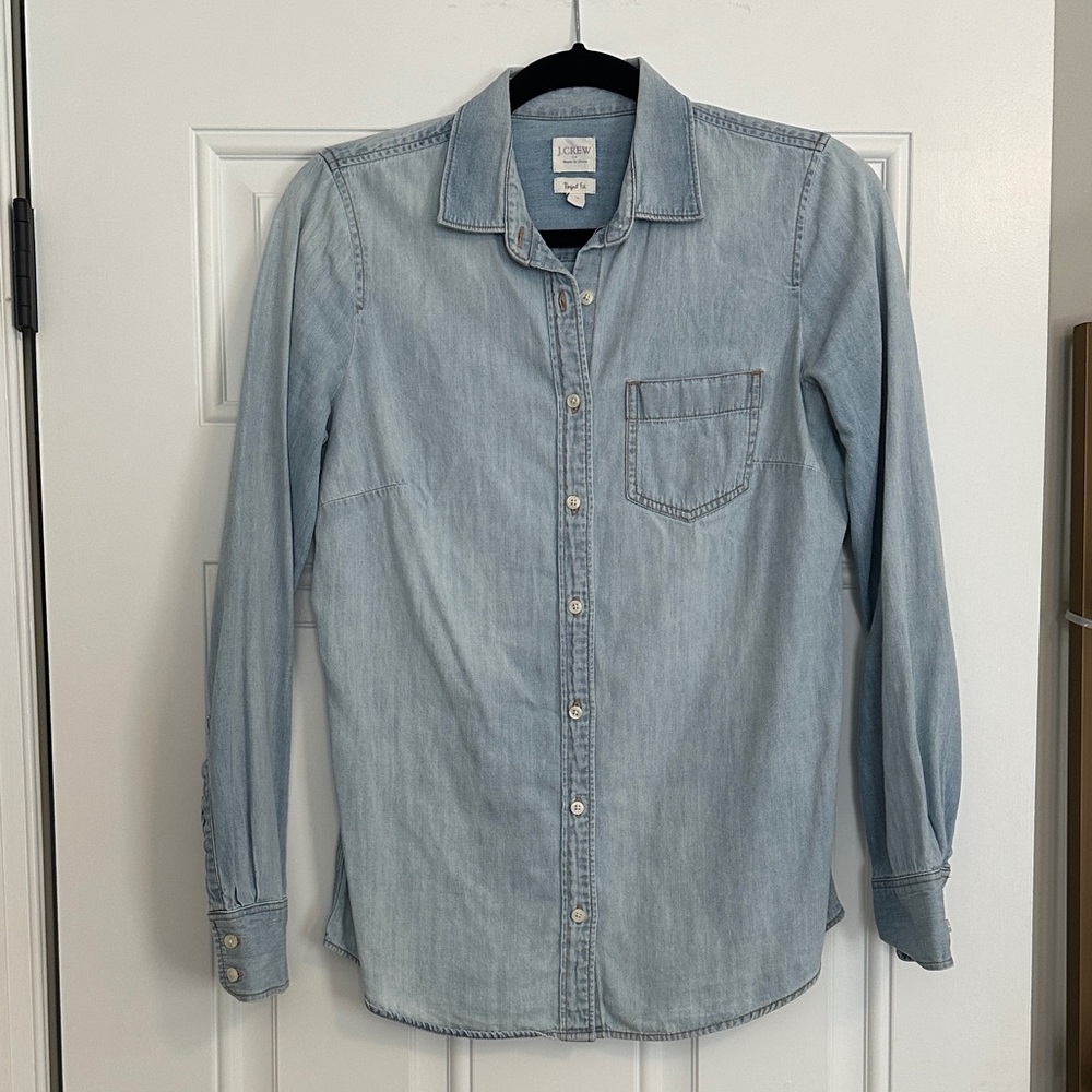 J. Crew Light Blue Chambray Perfect Fit Denim Shirt